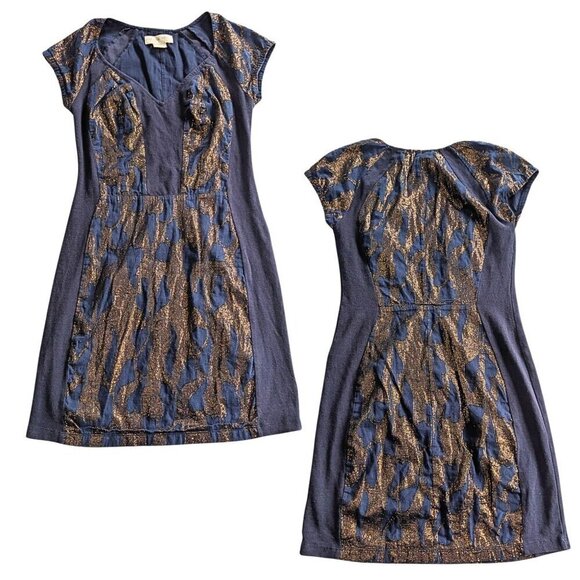 Urban Outfitters STARING AT STARS Navy & Copper Lurex Bodycon Mini Dress Size M - Picture 4 of 8